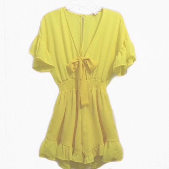 Peach Love California Pants - Yellow Ruffle Bow front Romper